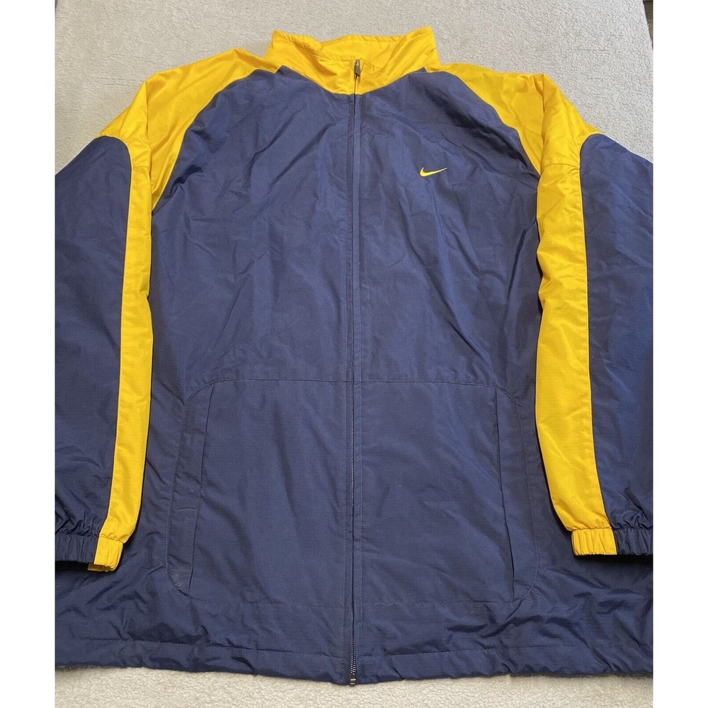 Vintage Nike Jacket Mens XXL Blue Yellow Nylon Windbreaker‎ Lined Michigan